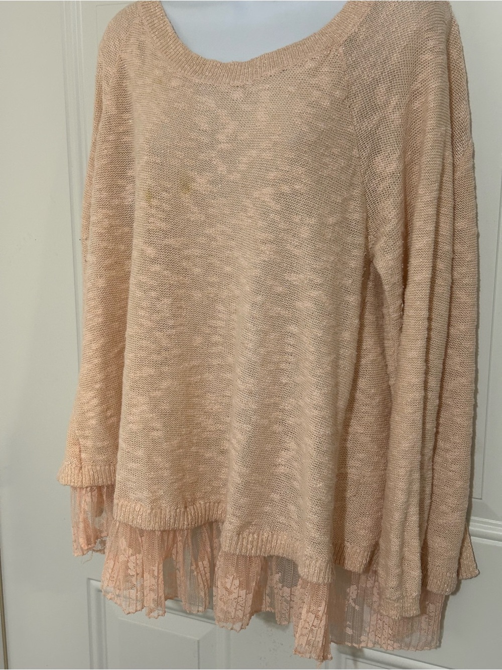 torrid Peach Scoop-Neck Lace-Hem Sweater